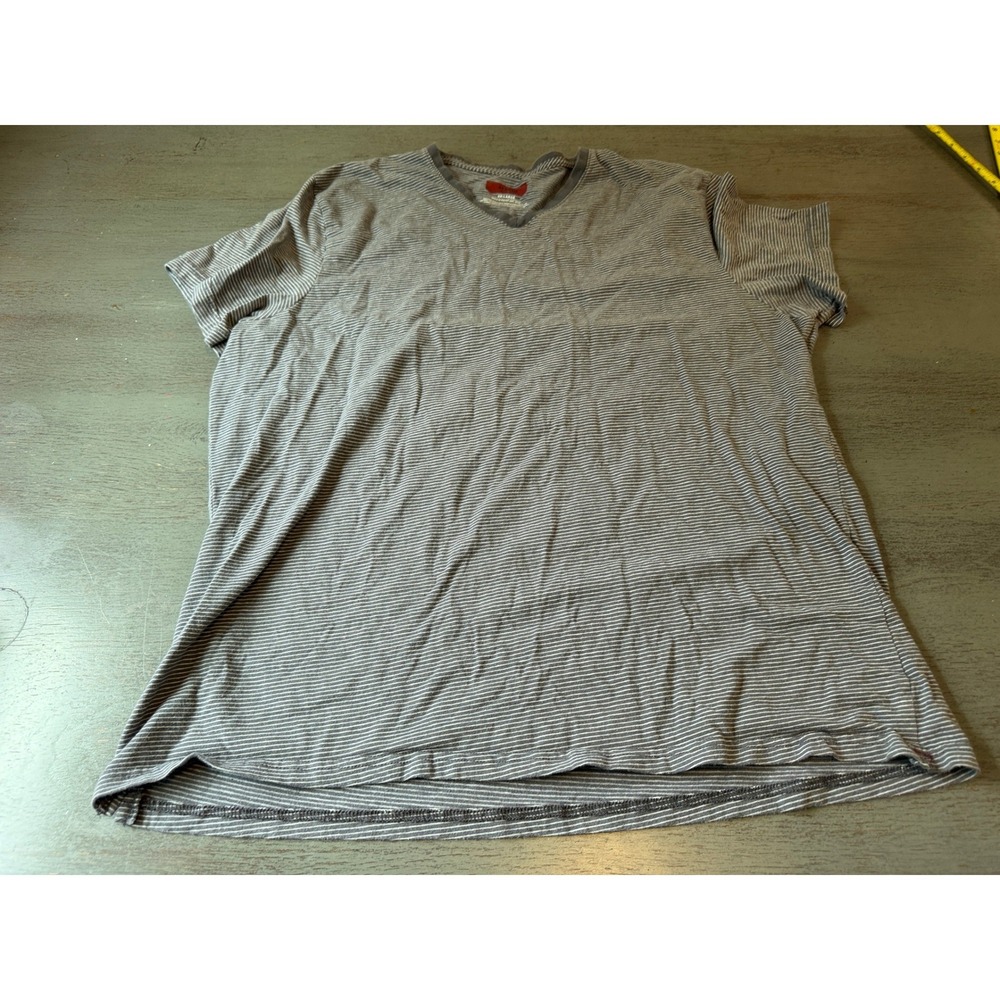 Alfani Mens XXL Grey White Striped V-Neck Slim Fit Short Sleeve T-Shirt
